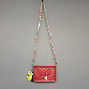 Badgley Mischka Small Pleated Crossbody Womens Brick Red Vegan Leather Purse Bag